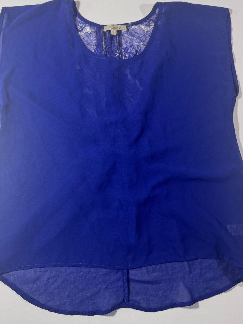 Cache Cobalt Blue Sheer Lace Blouse Size Large Y2K Party Top - Picture 2 of 11